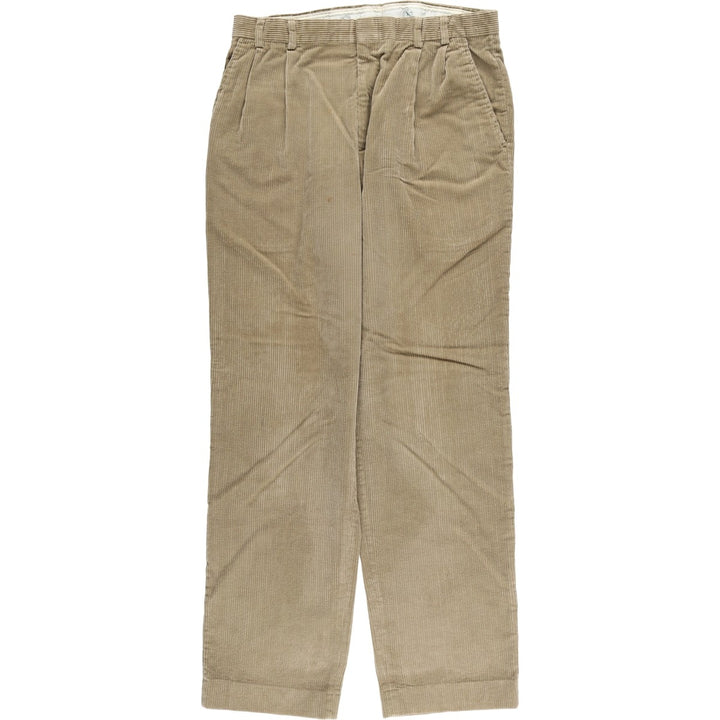 80s-90'S Eddie Bauer Black Tag Two-Pleated Wide-Rib Corduroy Pants Men's Size 34 cotton Beige type Vintage Second Hand
