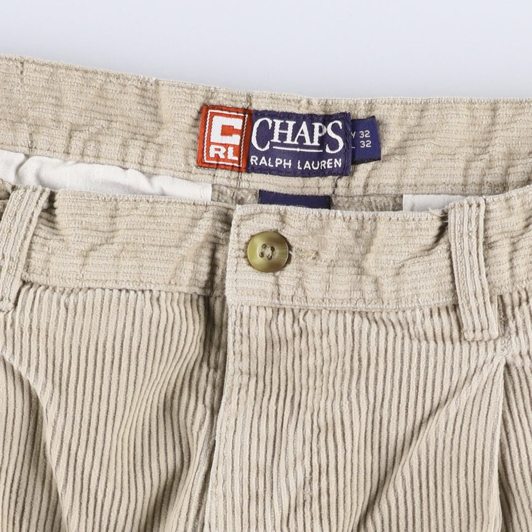 Ralph Lauren Chaps Two-pleat Corduroy Pants Men's Size W30 cotton Beige type Vintage Second Hand