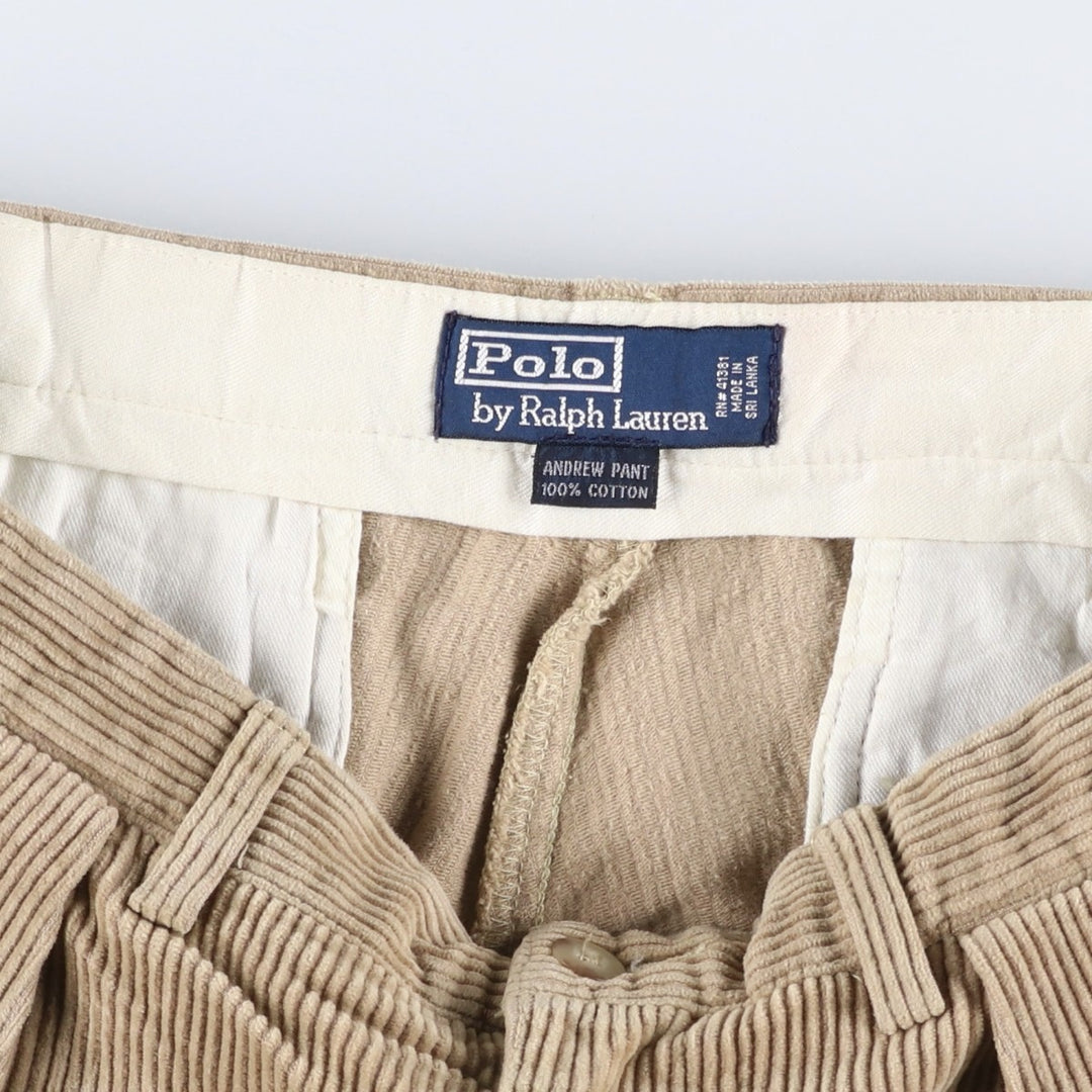 Ralph Lauren POLO by Ralph Lauren ANDREW PANT, two-pleat corduroy pants, men's, W33 equivalent cotton Beige type Vintage Second Hand