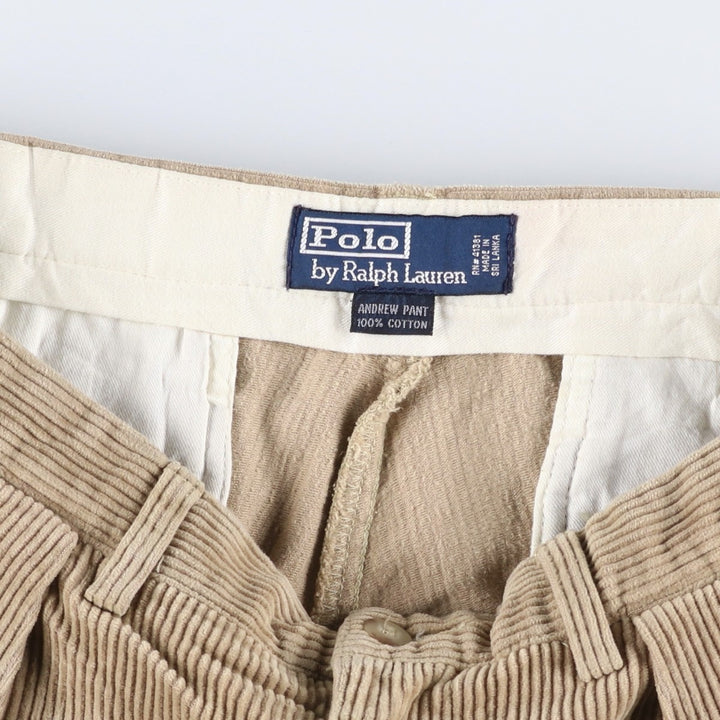 Ralph Lauren POLO by Ralph Lauren ANDREW PANT, two-pleat corduroy pants, men's, W33 equivalent cotton Beige type Vintage Second Hand