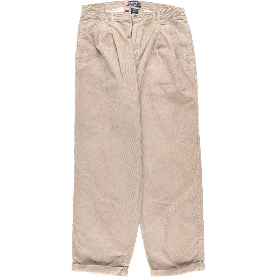 Ralph Lauren Chaps, wide ribbed, two-pleat corduroy pants, men's size W35. cotton Beige type Vintage Second Hand