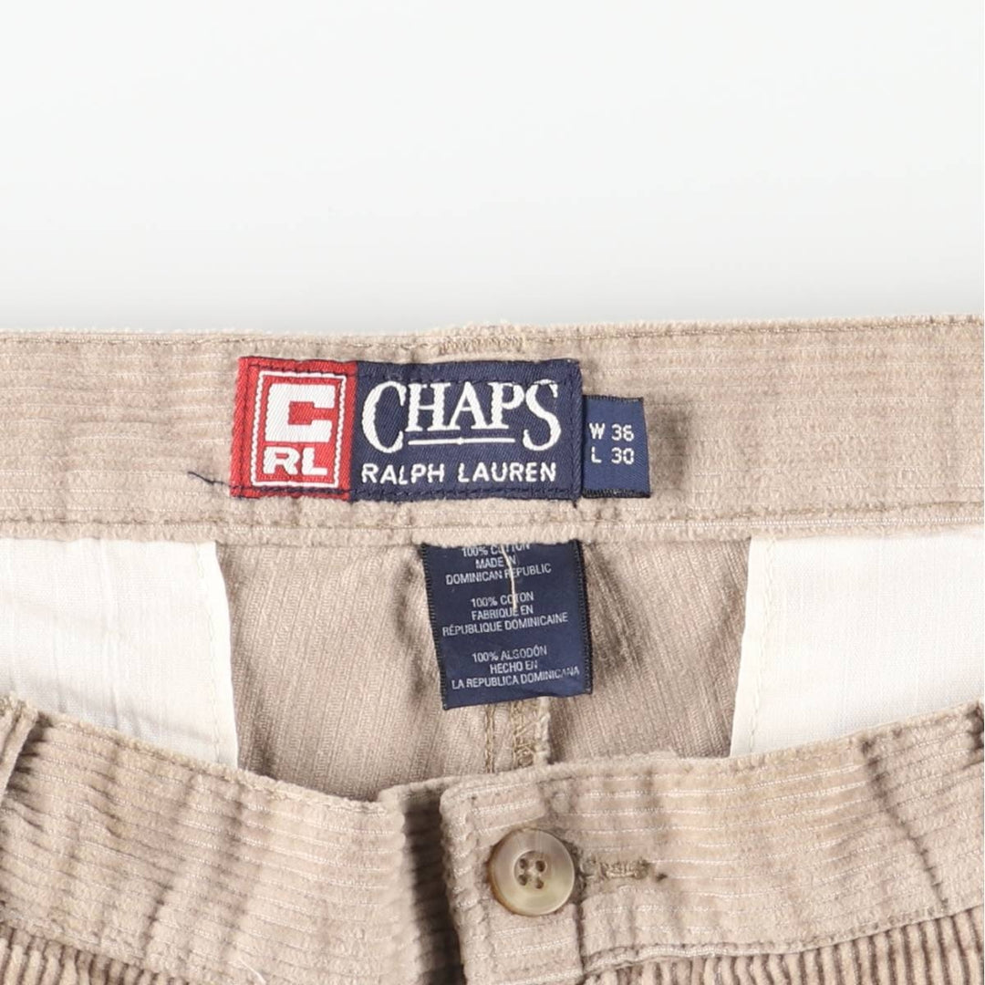 Ralph Lauren Chaps, wide ribbed, two-pleat corduroy pants, men's size W35. cotton Beige type Vintage Second Hand