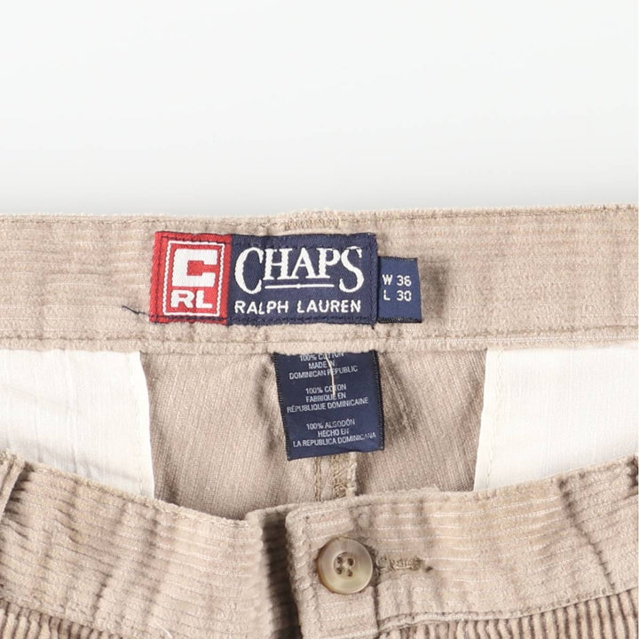 Ralph Lauren Chaps, wide ribbed, two-pleat corduroy pants, men's size W35. cotton Beige type Vintage Second Hand