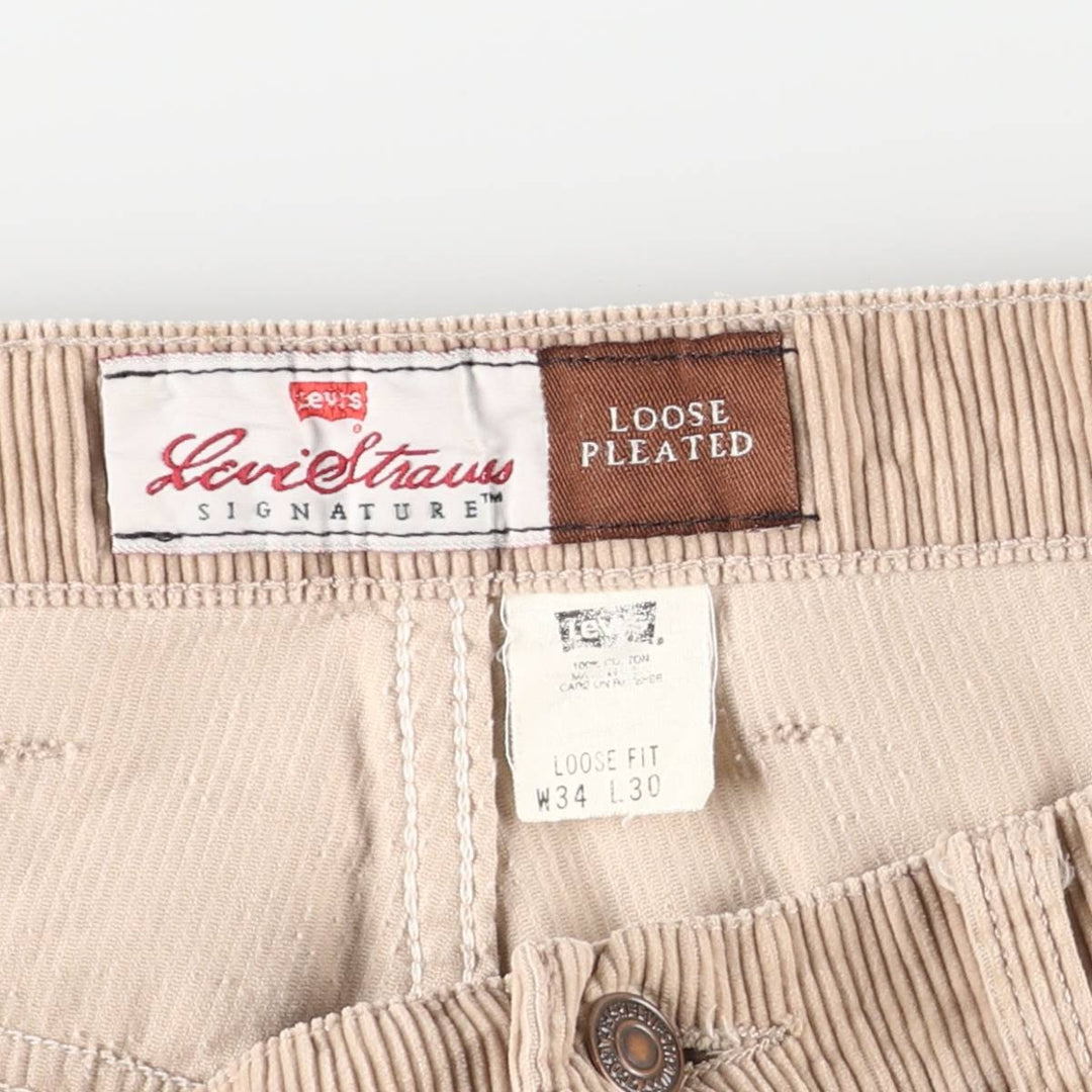 90'S Levi's SIGNATURE wide-ribbed, one-pleat corduroy pants, men's, size W34, vintage cotton Beige type Vintage Second Hand