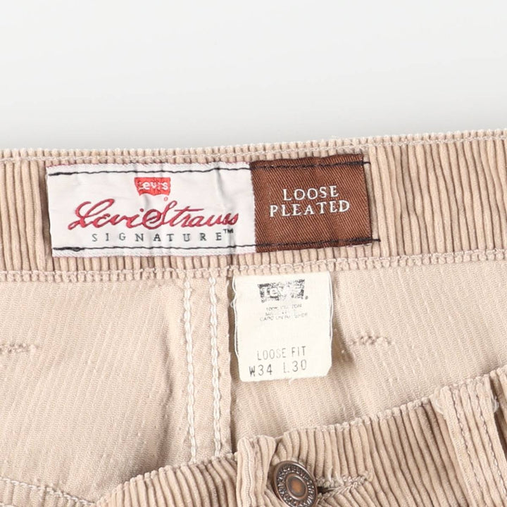 90'S Levi's SIGNATURE wide-ribbed, one-pleat corduroy pants, men's, size W34, vintage cotton Beige type Vintage Second Hand