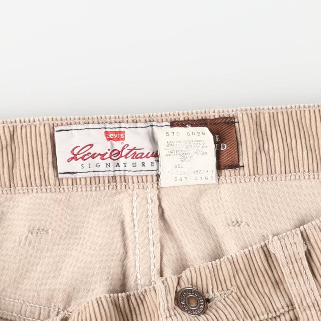 90'S Levi's SIGNATURE wide-ribbed, one-pleat corduroy pants, men's, size W34, vintage cotton Beige type Vintage Second Hand