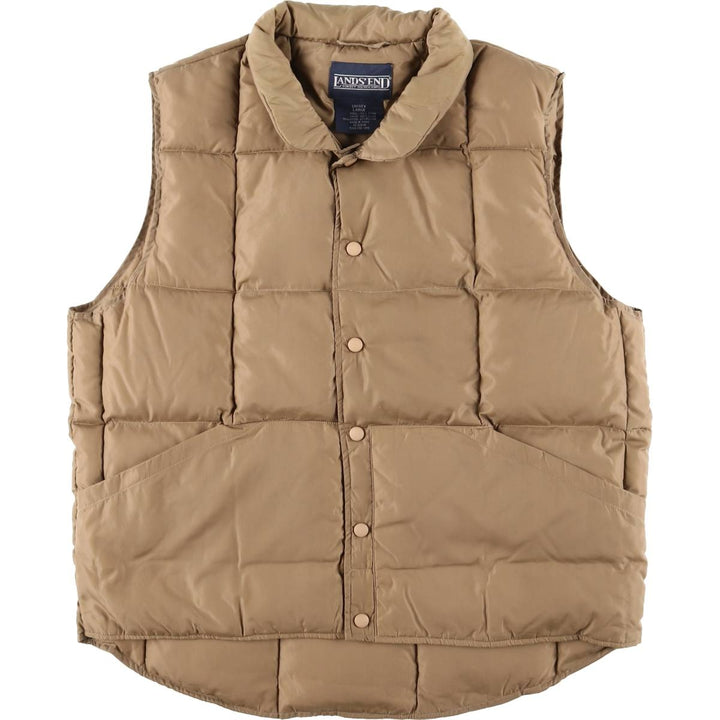 Vintage 80s-90'S Lands' End goose down vest, men's size L Nylon Beige type Vintage Second Hand