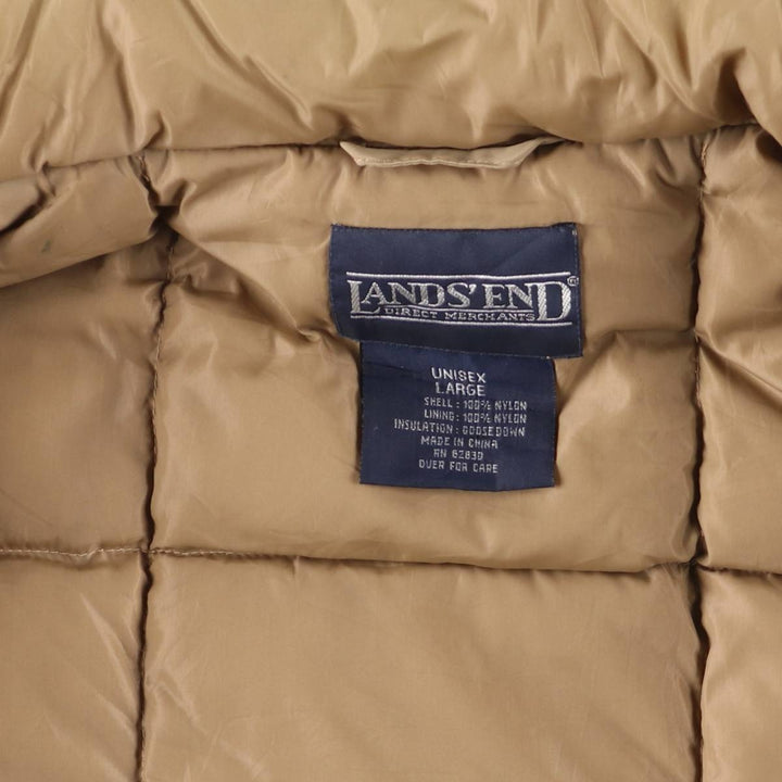 Vintage 80s-90'S Lands' End goose down vest, men's size L Nylon Beige type Vintage Second Hand