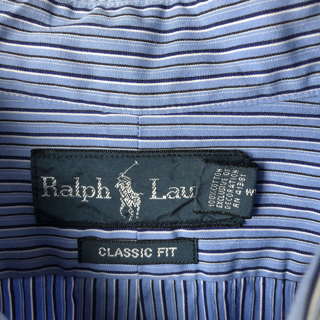 Ralph Lauren Classic Fit Long Sleeve Button Down Striped Shirt Men's XL cotton Blue type light blue Vintage Second Hand