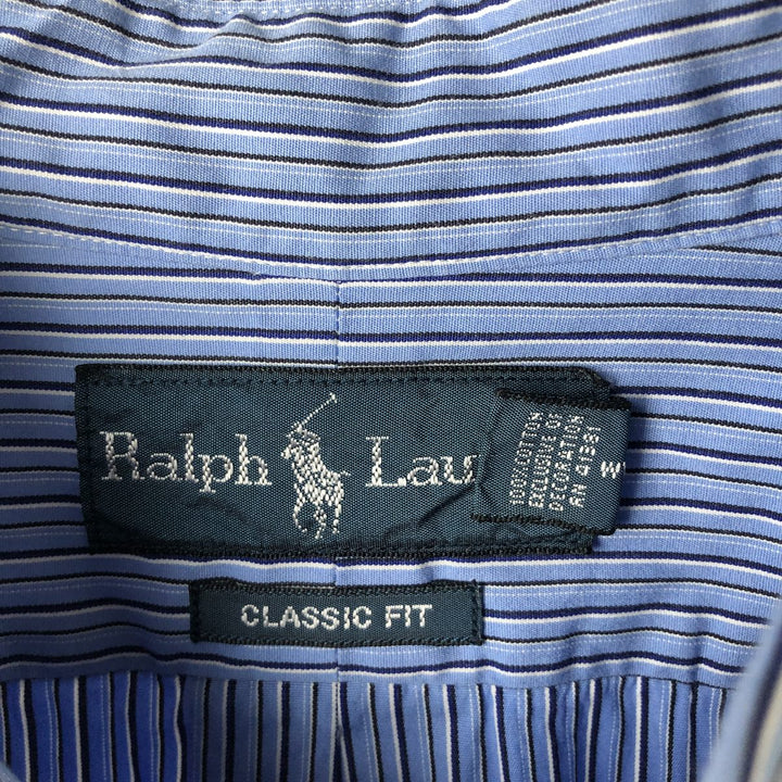 Ralph Lauren Classic Fit Long Sleeve Button Down Striped Shirt Men's XL cotton Blue type light blue Vintage Second Hand