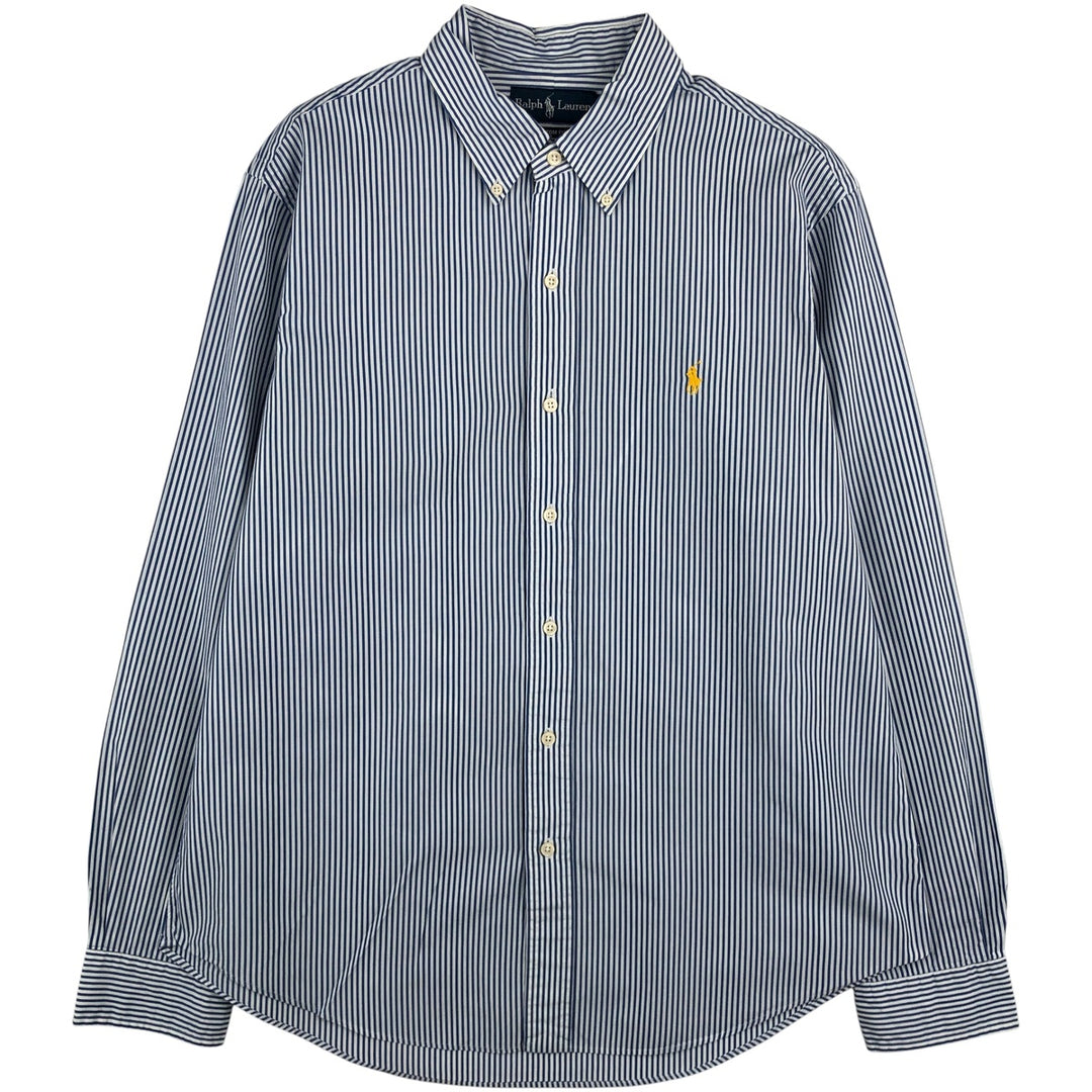 Ralph Lauren CUSTOM FIT long sleeve button down striped shirt men's size L cotton blue type Vintage Second Hand