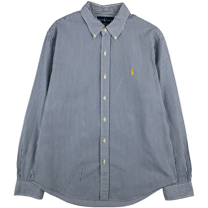 Ralph Lauren CUSTOM FIT long sleeve button down striped shirt men's size L cotton blue type Vintage Second Hand