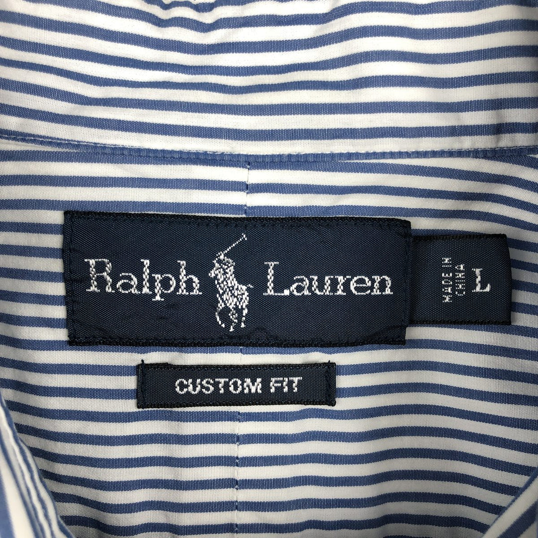 Ralph Lauren CUSTOM FIT long sleeve button down striped shirt men's size L cotton blue type Vintage Second Hand
