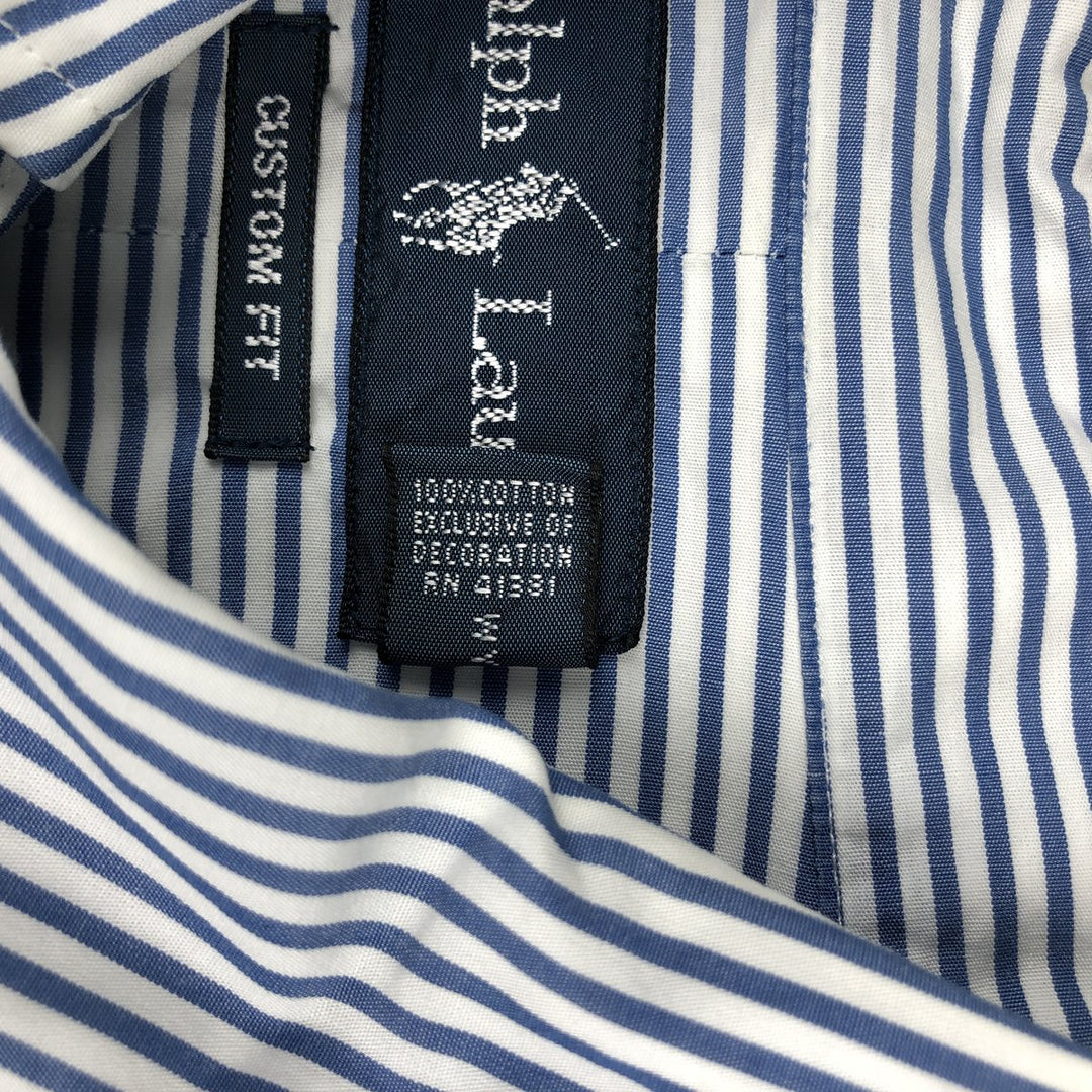 Ralph Lauren CUSTOM FIT long sleeve button down striped shirt men's size L cotton blue type Vintage Second Hand