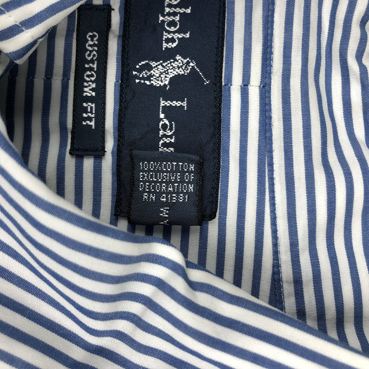 Ralph Lauren CUSTOM FIT long sleeve button down striped shirt men's size L cotton blue type Vintage Second Hand