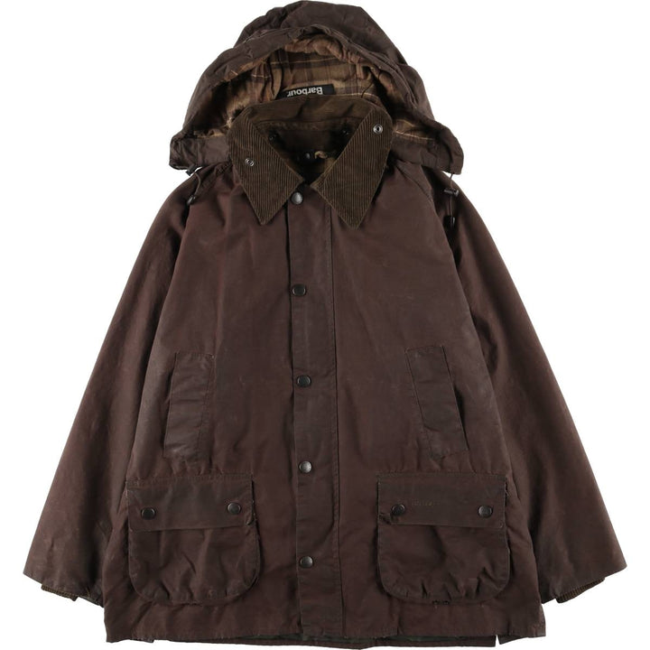 2000'S Barbour Bedale 3-Warrant Hooded Waxed Cotton Oiled Jacket, Made in England, Men's Size L (approx.) Waxed cotton brown type Vintage Second Hand