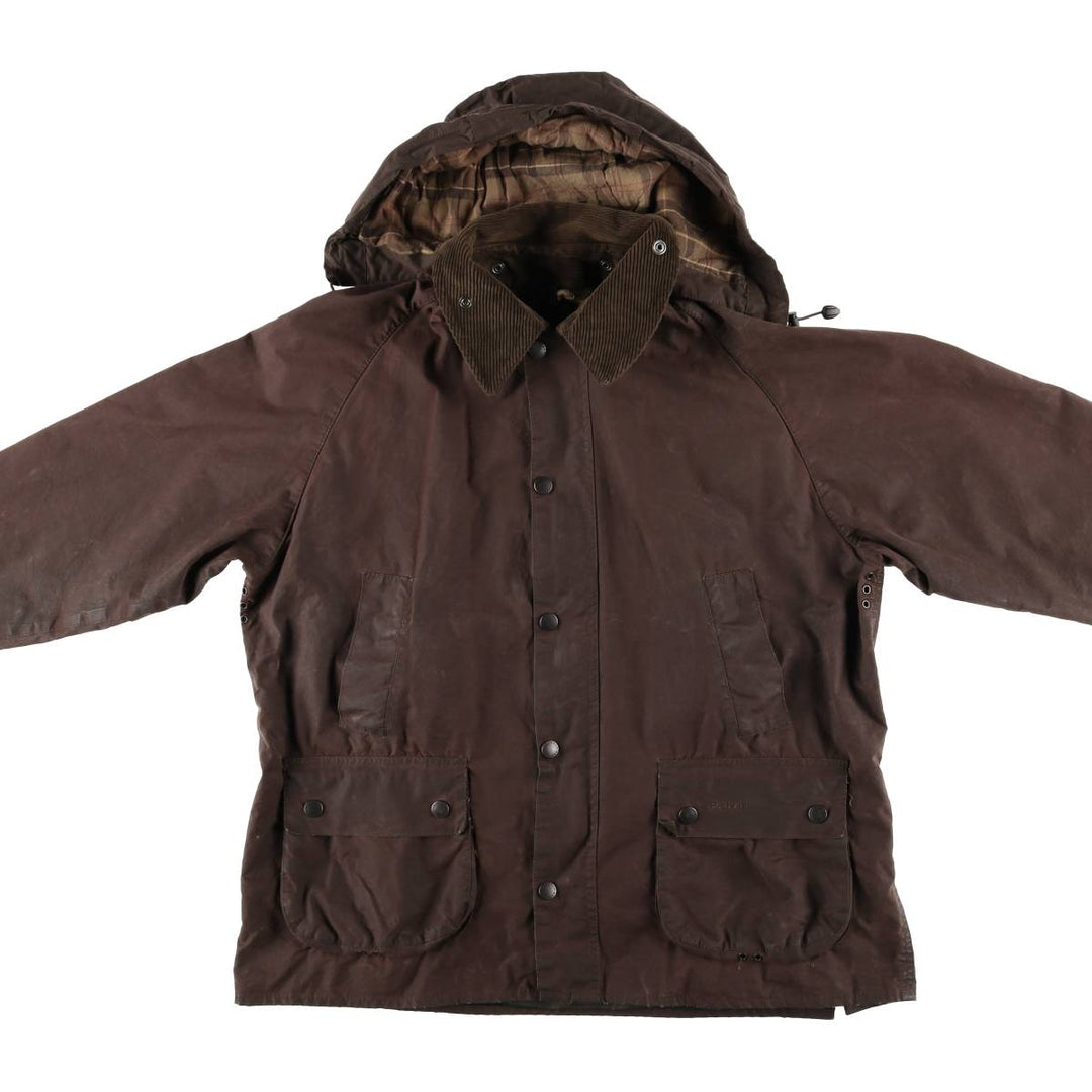 2000'S Barbour Bedale 3-Warrant Hooded Waxed Cotton Oiled Jacket, Made in England, Men's Size L (approx.) Waxed cotton brown type Vintage Second Hand