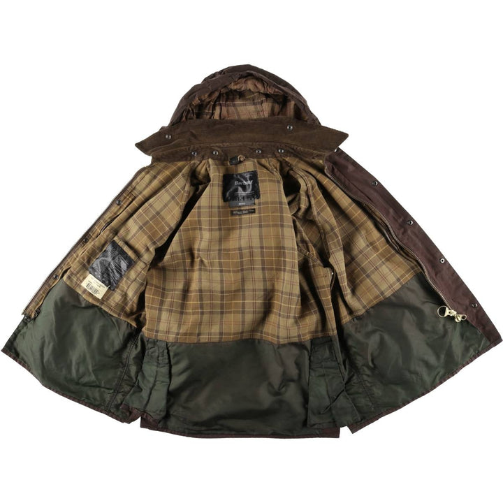 2000'S Barbour Bedale 3-Warrant Hooded Waxed Cotton Oiled Jacket, Made in England, Men's Size L (approx.) Waxed cotton brown type Vintage Second Hand