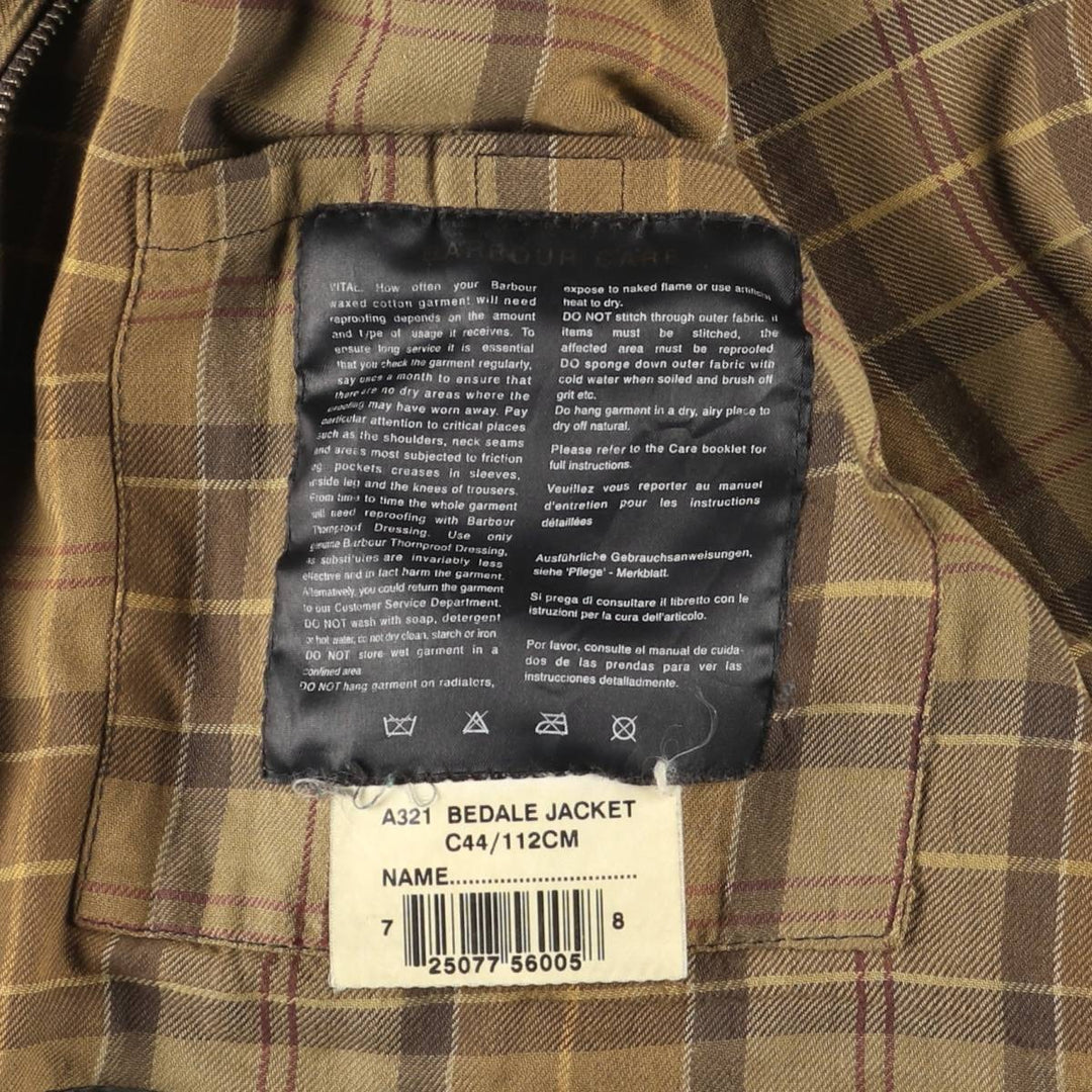 2000'S Barbour Bedale 3-Warrant Hooded Waxed Cotton Oiled Jacket, Made in England, Men's Size L (approx.) Waxed cotton brown type Vintage Second Hand