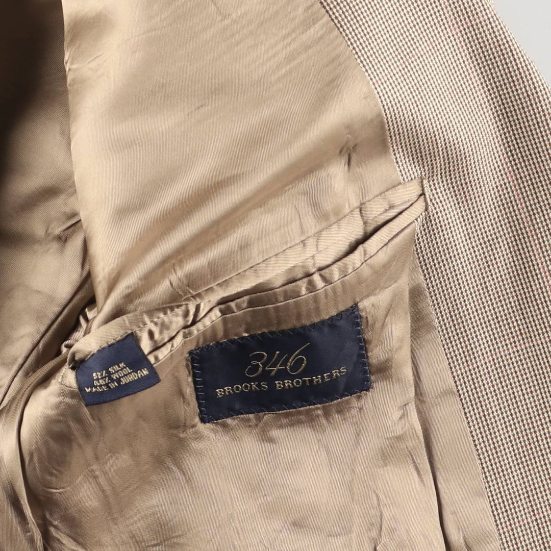Brooks Brothers 346 Check Pattern Wool x Silk Tailored Jacket, Men's Size M (approx.) silk Beige type Vintage Second Hand
