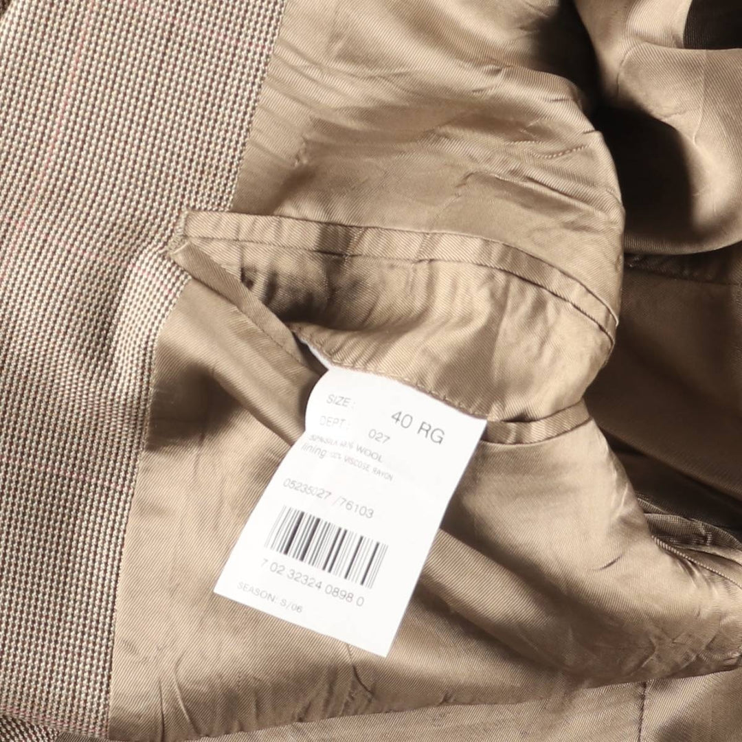 Brooks Brothers 346 Check Pattern Wool x Silk Tailored Jacket, Men's Size M (approx.) silk Beige type Vintage Second Hand