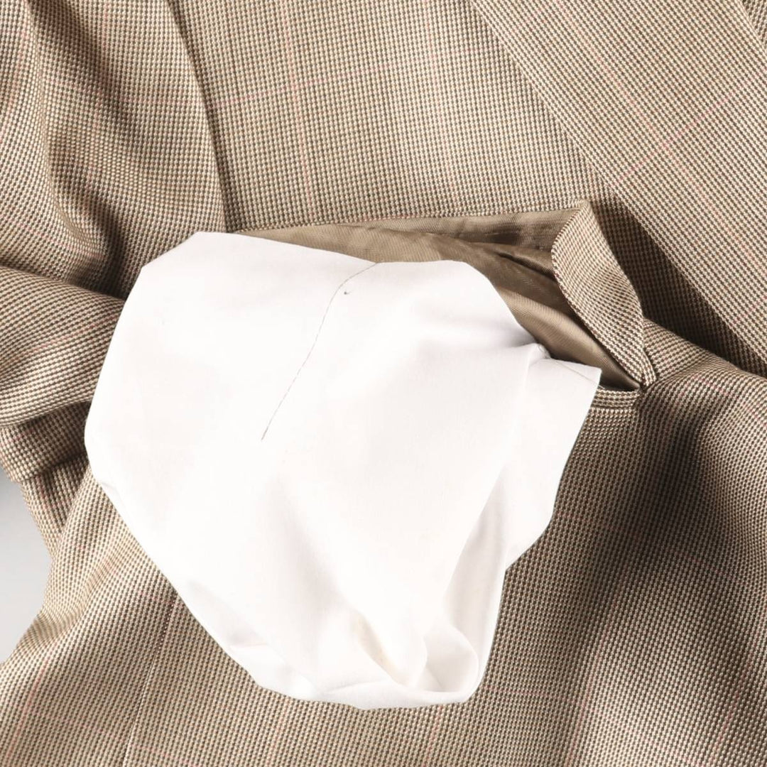 Brooks Brothers 346 Check Pattern Wool x Silk Tailored Jacket, Men's Size M (approx.) silk Beige type Vintage Second Hand