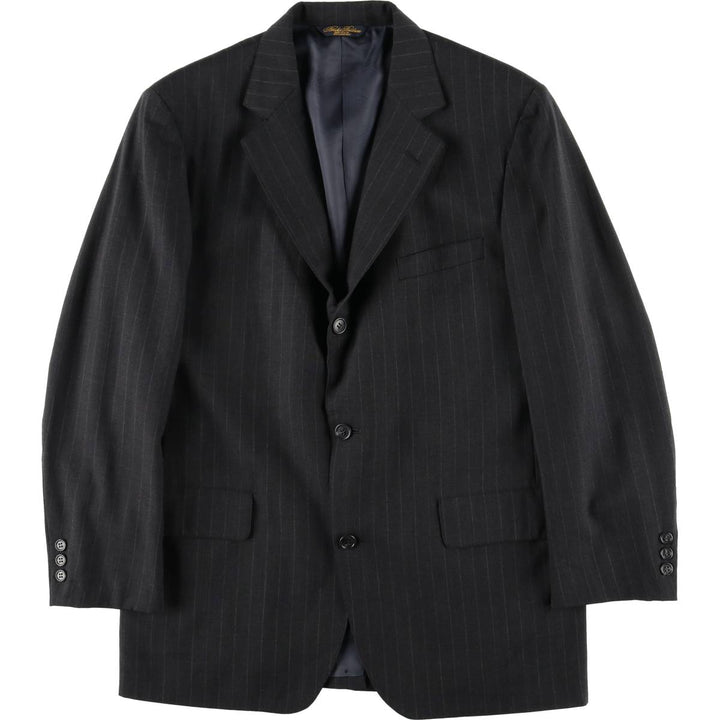 80s-90'S Brooks Brothers MAKERS Stripe Pattern Wool Tailored Jacket, Made in USA, Men's Size M (approx.) wool Charcoal Vintage Second Hand