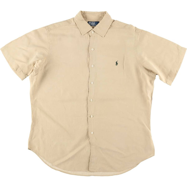 Ralph Lauren POLO by Ralph Lauren Regular Collar Short Sleeve Linen Silk Shirt (Men's XL equivalent) linen Beige type Vintage Second Hand