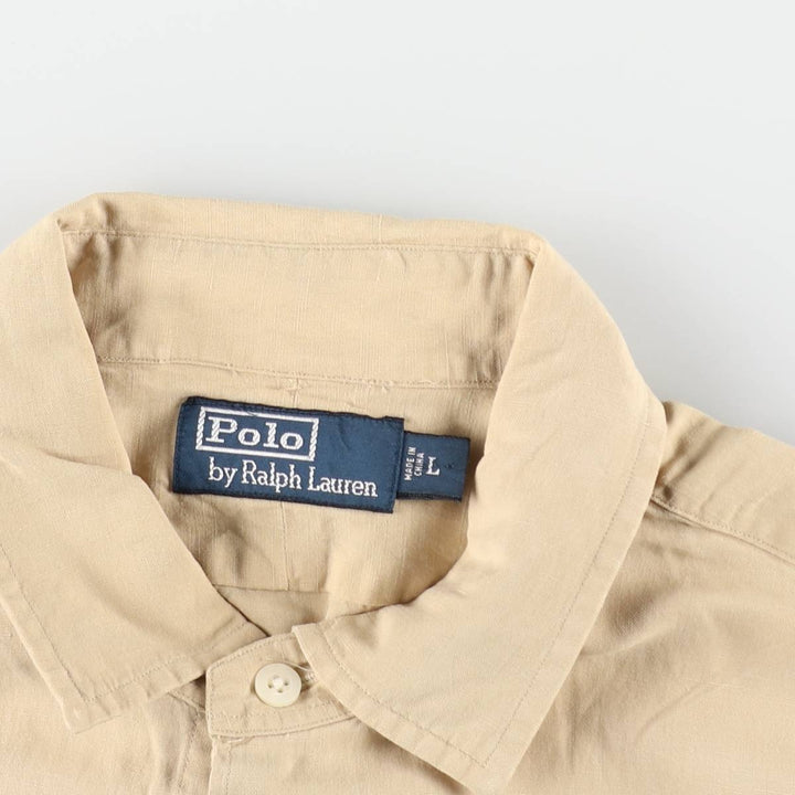 Ralph Lauren POLO by Ralph Lauren Regular Collar Short Sleeve Linen Silk Shirt (Men's XL equivalent) linen Beige type Vintage Second Hand