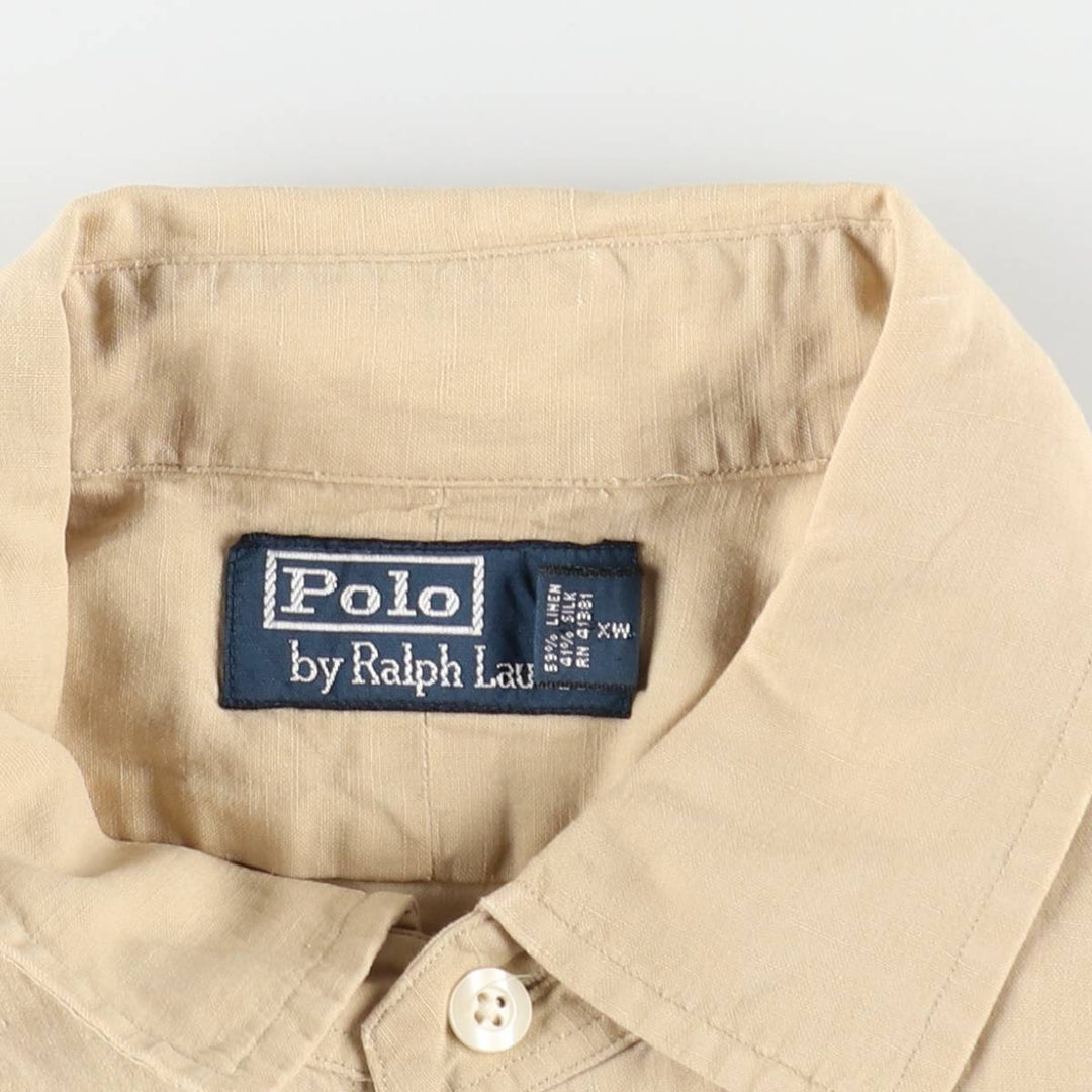 Ralph Lauren POLO by Ralph Lauren Regular Collar Short Sleeve Linen Silk Shirt (Men's XL equivalent) linen Beige type Vintage Second Hand