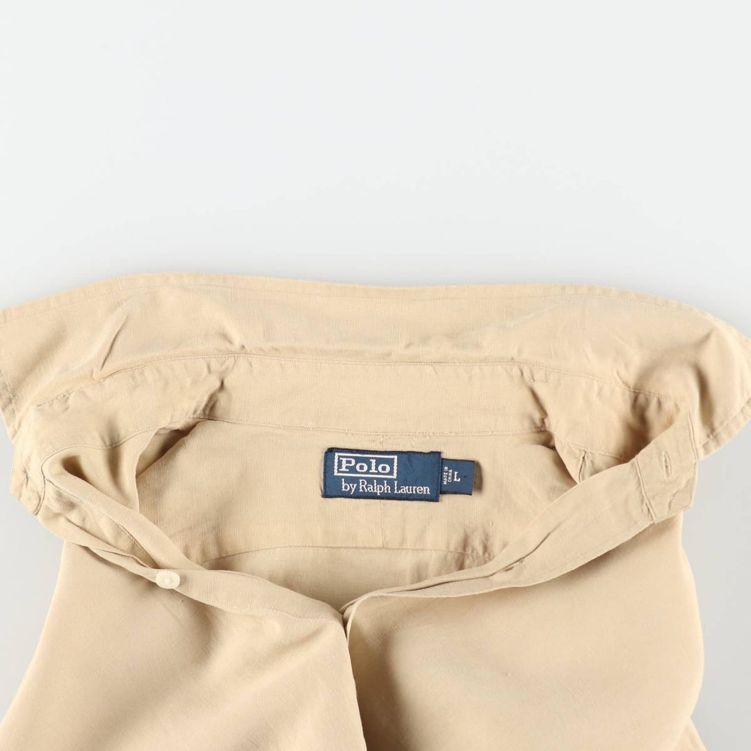 Ralph Lauren POLO by Ralph Lauren Regular Collar Short Sleeve Linen Silk Shirt (Men's XL equivalent) linen Beige type Vintage Second Hand