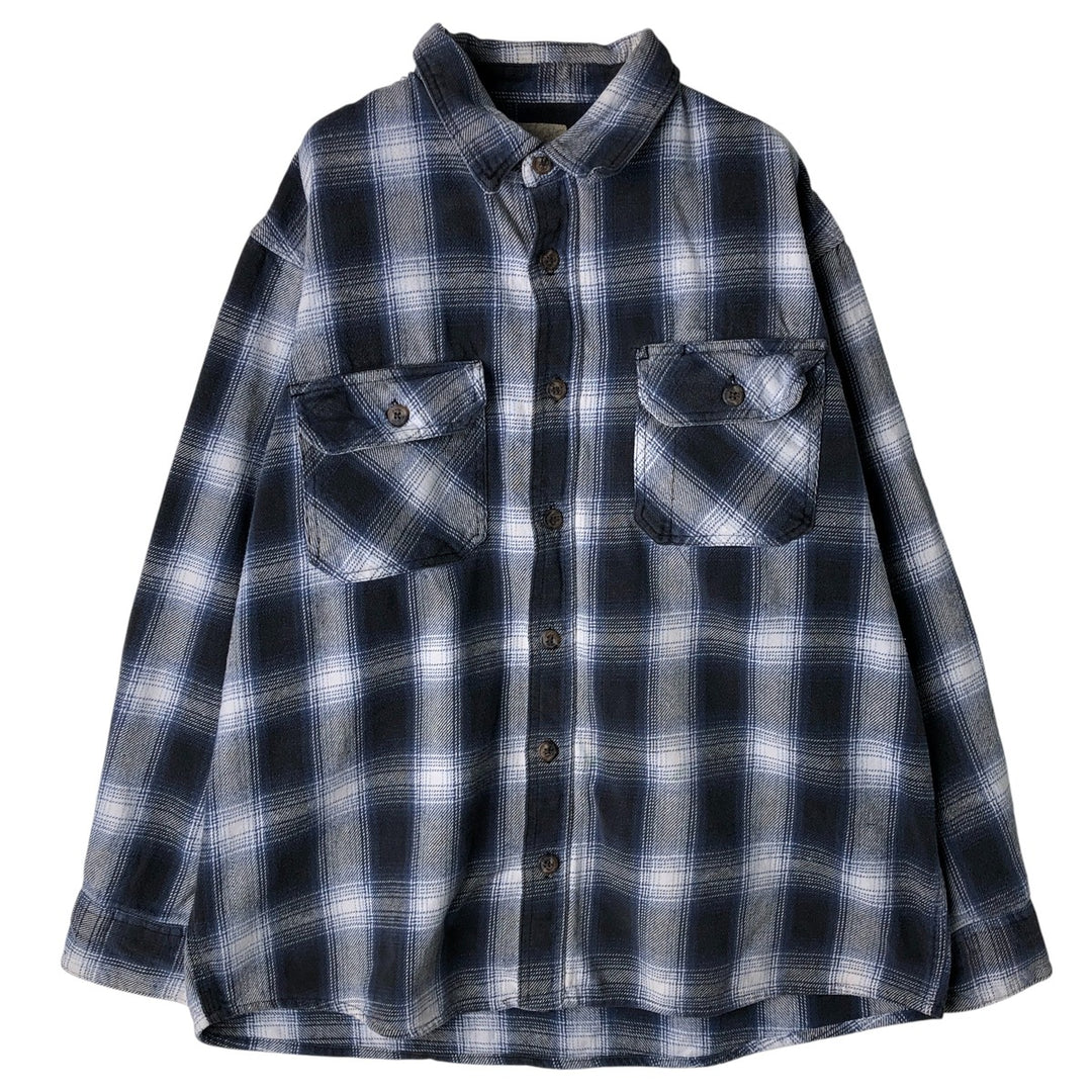 Ombre check long sleeve flannel check shirt, men's size XL cotton black type Vintage Second Hand