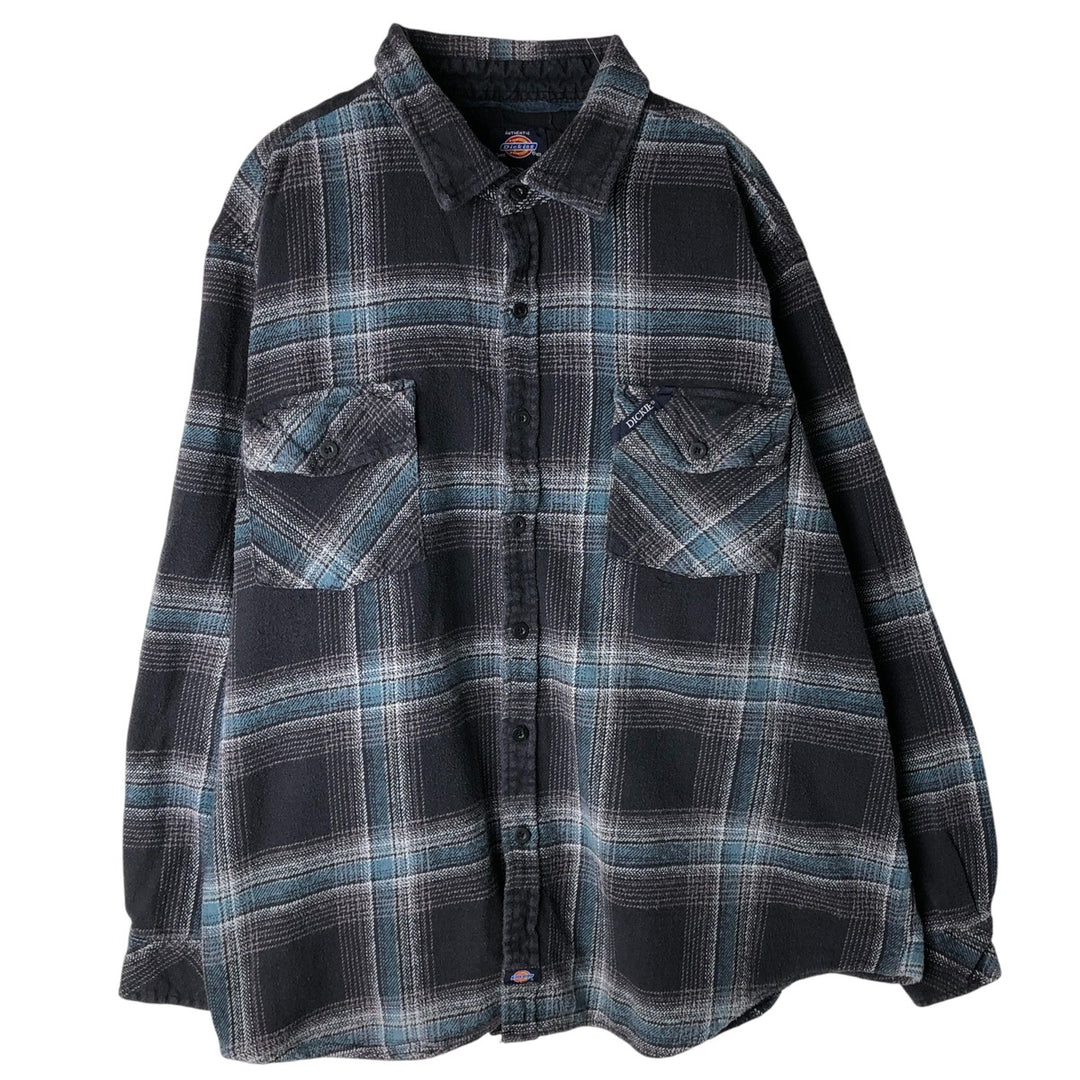 Dickies Men's Long Sleeve Flannel Check Shirt, Size XXXL cotton black type Vintage Second Hand