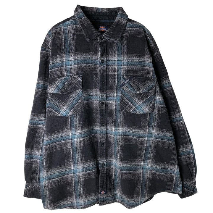 Dickies Men's Long Sleeve Flannel Check Shirt, Size XXXL cotton black type Vintage Second Hand