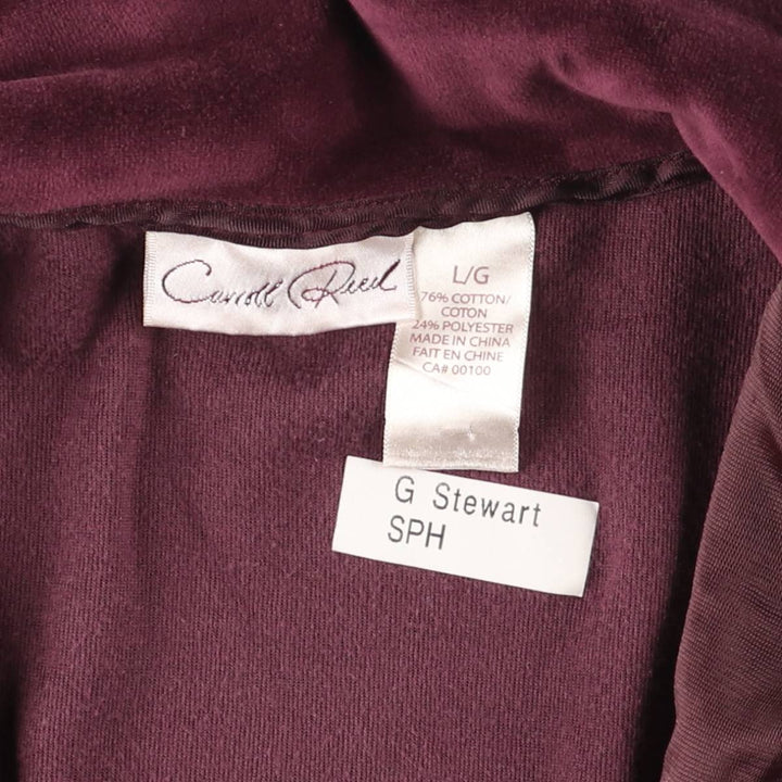 Carroll Reed Velour Jersey Track Jacket, Women's Size L cotton wine-red Vintage Second Hand