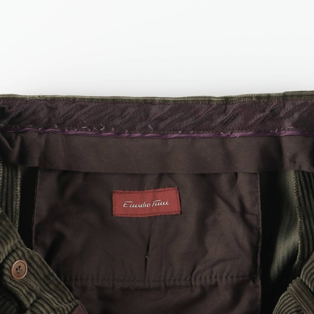 Emidio Tucci One-Tuck Corduroy Pants, Men's Size 36 cotton dark green Vintage Second Hand