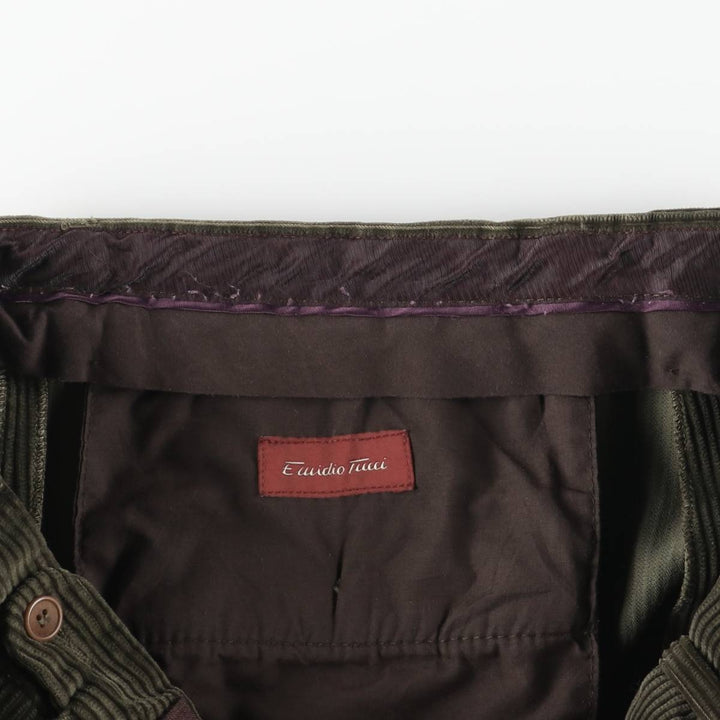 Emidio Tucci One-Tuck Corduroy Pants, Men's Size 36 cotton dark green Vintage Second Hand