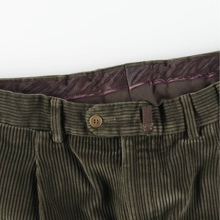 Emidio Tucci One-Tuck Corduroy Pants, Men's Size 36 cotton dark green Vintage Second Hand