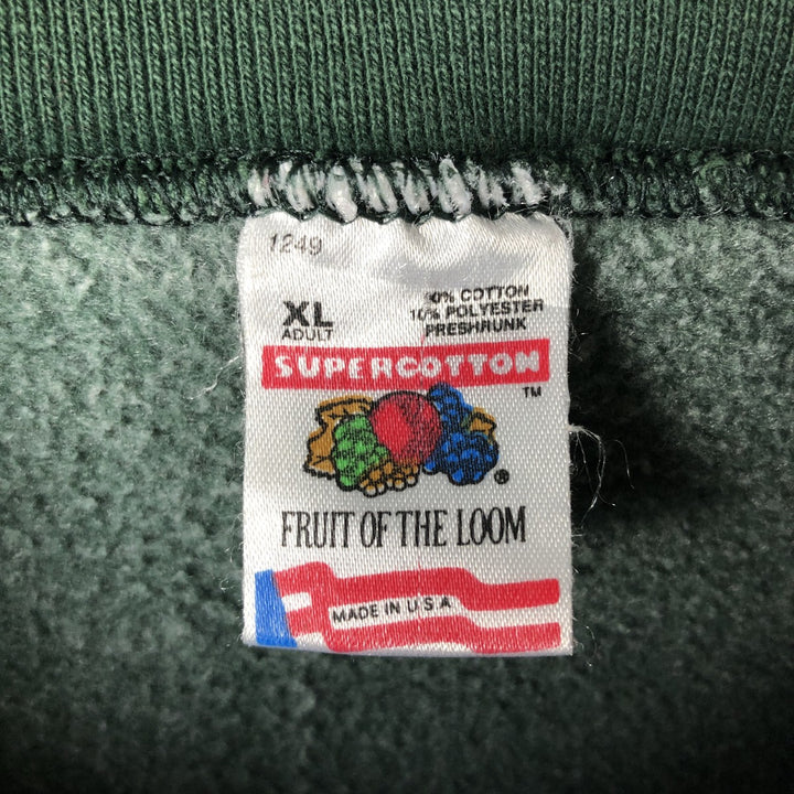 90'S Fruit of the Loom College Sweatshirt, Made in USA, Men's XL, Vintage cotton Green type dark green Vintage Second Hand