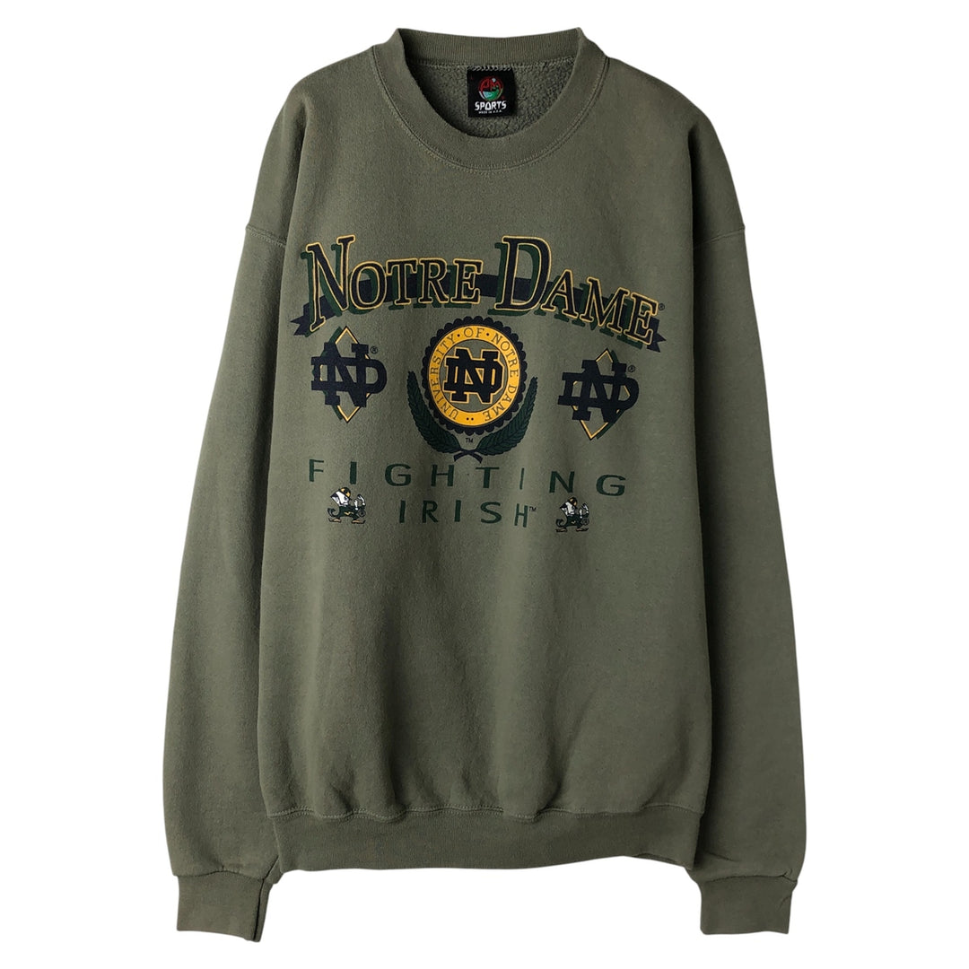1990'S PM SPORTS Notre Dame Fighting Irish College Sweatshirt, Men's Size L polyester Khaki type sage green Vintage Second Hand