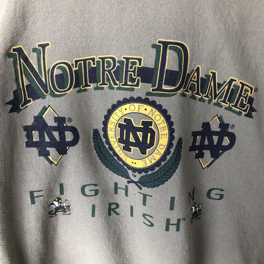 1990'S PM SPORTS Notre Dame Fighting Irish College Sweatshirt, Men's Size L polyester Khaki type sage green Vintage Second Hand