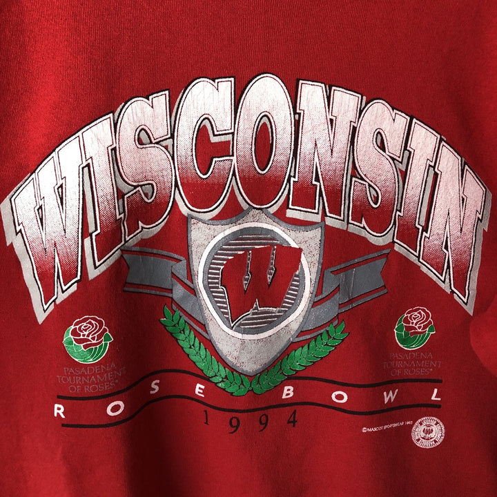 90'S University of Wisconsin College Sweatshirt, Made in USA, Vintage, Men's Size Medium polyester red type Vintage Second Hand