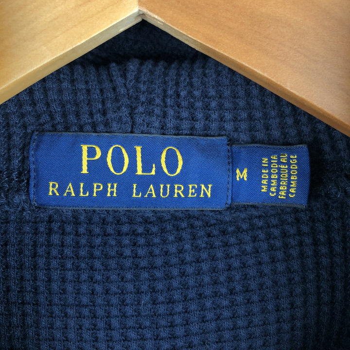 Ralph Lauren POLO RALPH LAUREN Hooded Thermal Long T-Shirt Waffle Men's M cotton navy blue type Vintage Second Hand