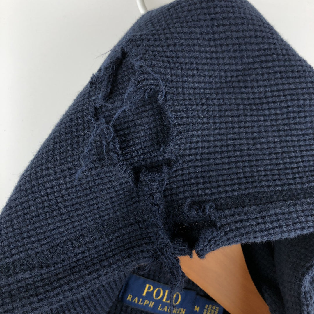 Ralph Lauren POLO RALPH LAUREN Hooded Thermal Long T-Shirt Waffle Men's M cotton navy blue type Vintage Second Hand
