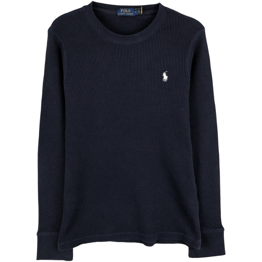 Ralph Lauren POLO RALPH LAUREN Thermal Long T-shirt Waffle Men's M size cotton black type Vintage Second Hand