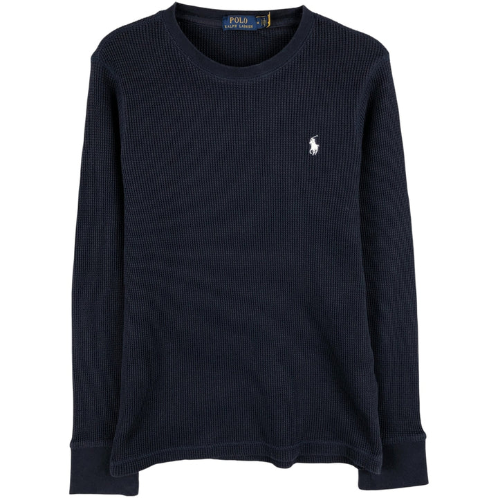Ralph Lauren POLO RALPH LAUREN Thermal Long T-shirt Waffle Men's M size cotton black type Vintage Second Hand