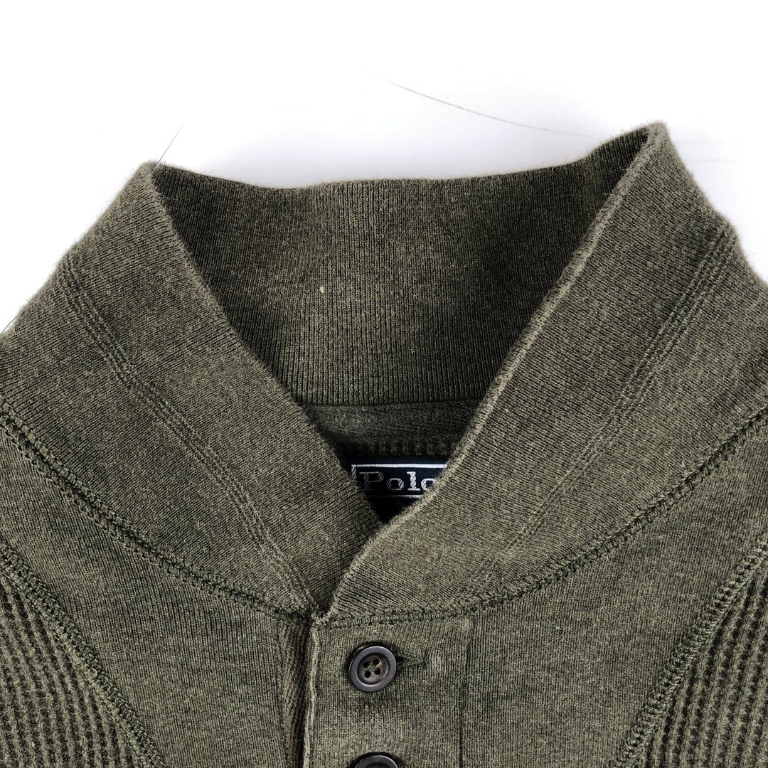 Ralph Lauren POLO by Ralph Lauren Half-Button Thermal Long T-Shirt, Waffle, Men's XXL cotton Khaki type Vintage Second Hand