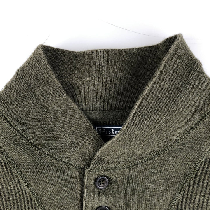 Ralph Lauren POLO by Ralph Lauren Half-Button Thermal Long T-Shirt, Waffle, Men's XXL cotton Khaki type Vintage Second Hand