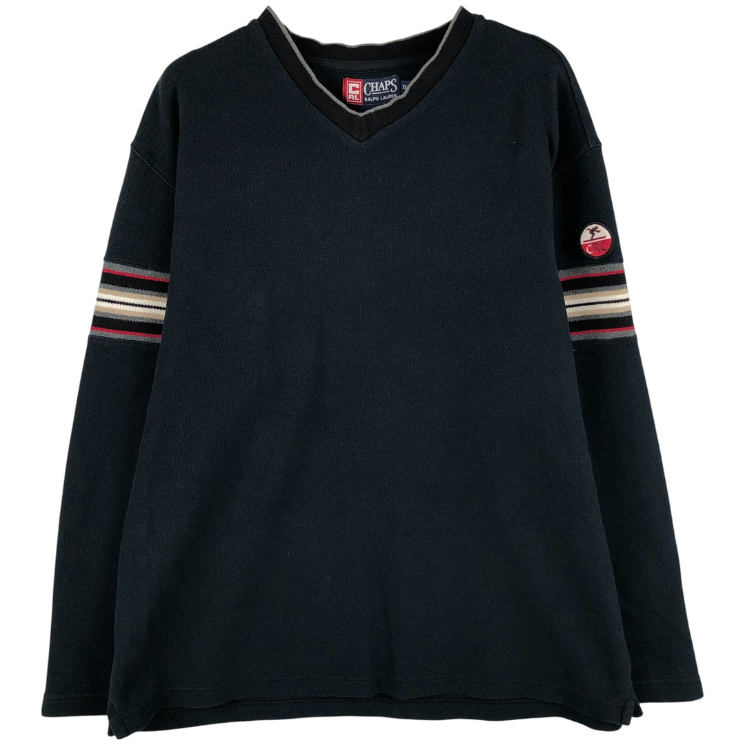 Ralph Lauren CHAPS V-neck thermal long T-shirt, men's size XL cotton navy blue type Vintage Second Hand