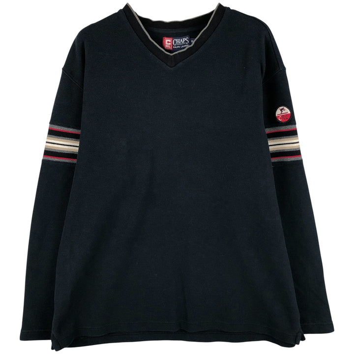 Ralph Lauren CHAPS V-neck thermal long T-shirt, men's size XL cotton navy blue type Vintage Second Hand